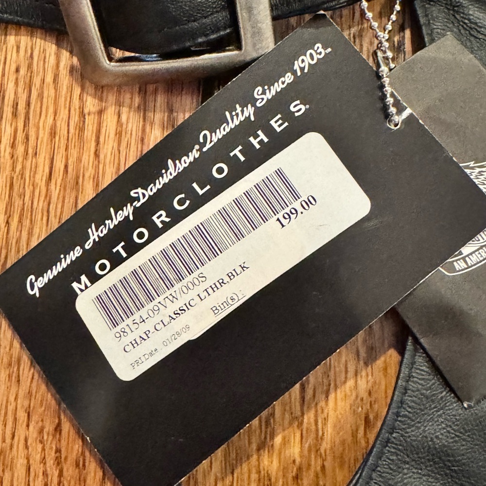 Harley Davidson Black Leather Motorcycle Chaps - Picture 2 of 6